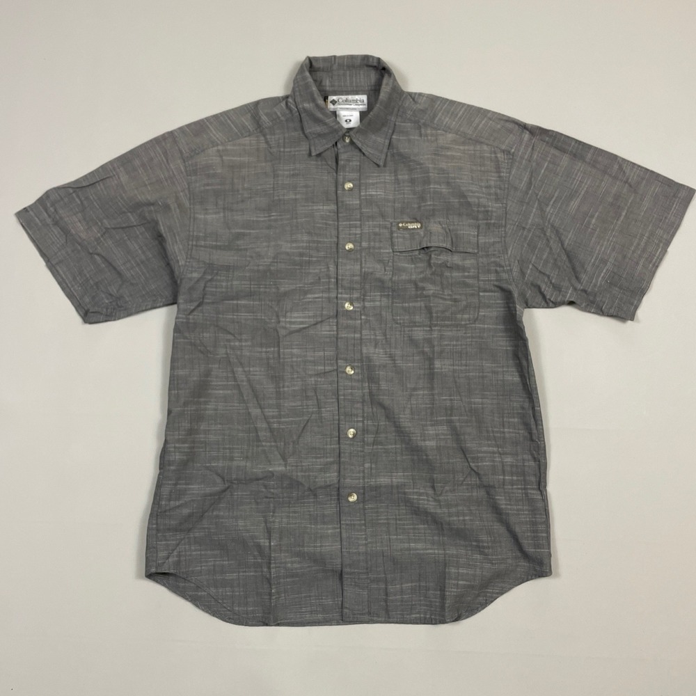 Columbia GRT Mens Gray Short Sleeve Button Down Shirt Textured Hiking Top Medium